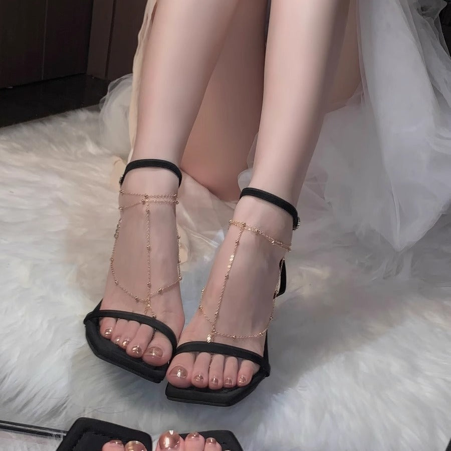 Anklet with multiple layers of tassels and beads, a stylish accessory for high heels